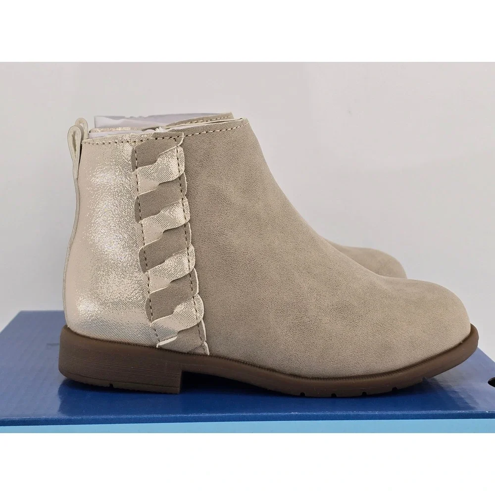 Stride Rite Carolyn Ankle Boots Little Kid 7.5M Taupe Metallic Ruffle -New